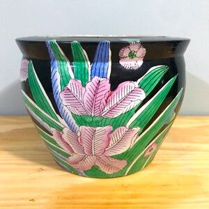 Vintage Black Floral Tropical Planter Flower Pot Boho Decor 8”/10”